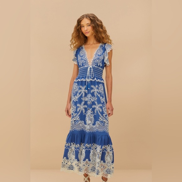 FARM Rio Blue Romantic Richelieu Lenzing Ecovero Maxi Dress FARM Rio Blue Romantic Richelieu Lenzing Ecovero Maxi Dress